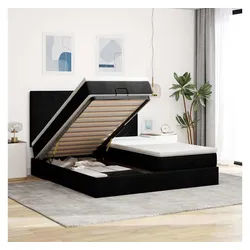 vidaXL Bett, Ottoman-Bett mit Matratzen Schwarz 180x200 cm Stoff