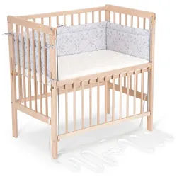 FabiMax Beistellbett Flex Natur, Buche massiv, 90 x 55 cm Liegefläche, 2in1, Beistellbett und Stubenbettchen in Einem, innovatives Seitenteil