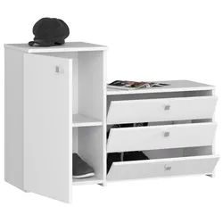 Raumhirsch Furniture Schuhschrank Eleganter Schuhschrank – Optimaale Schuhaufbewahrung – Schuhkommode 3 Klappen für 18 Paar Schuhe, modernes Design, praktisches Möbelstück weiß