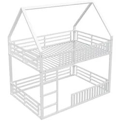 Oxeza Etagenbett 140/200 cm Weiß mit Zaun und LED-Licht , Metall , Mode , Rechteckig , 140x200 cm , Babymöbel & Kindermöbel, Kinderzimmer & Jugendzimmer, Stockbetten