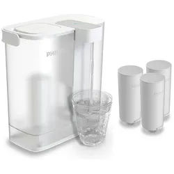Philips Wasserfilter Philips Instant Wasserfilter-Spender 3L inkl. 3 Ersatzfilter, Zubehör für Filterkartuschen AWP225, Nutzungsabhängige Anzeige der Filterlebensdauer weiß