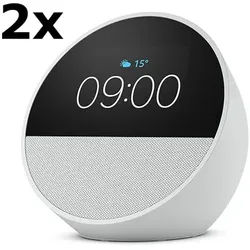 Bundle 2x Amazon Echo Spot 2024, weiß Smart Clock, Erinnerungen, Wetter, Timer und mehr. Lass dir Songtitel anzeigen und steuere einfach per Sprachb