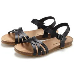 LASCANA Sandalette, Sommerschuh, offener Schuh, Sandale aus Leder mit Korkfußbett schwarz 37