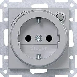 Hager WAS1261TA Schutzkontaktsteckdose mit FI-Schutzschalter, erhöhter Berührungsschutz, Schraubliftklemmen, A.x/C.x, titan matt