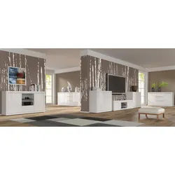 Raumhirsch Furniture Kommode Sideboard, Schrank, Wohnmöbel mit Schubladen und Türen (Maße 150 x 40 x 89 (H) cm, 3 Schubladen, 4 Türen), Soft-Close System, grifflose Fronten weiß