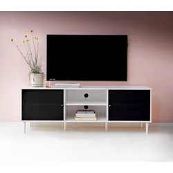 Hammel Furniture TV-Board Mistral Fernsehschrank, Medienmöbel, zwei Türen mit Akustikstoff, 6 Holz Füße, Lowboard: B: 161,5 cm schwarz|weiß