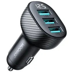 JR-CCD03 3.4A car charger with 3x USB-A display - black