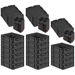 PROREGAL SuperSparSet 16x Eurobox NextGen Color mit Auflagedeckel & Verschlüsse, HxBxT 12x30x40cm, 11L, Schwarz, Griffe schwarz zu, Eurobehälter