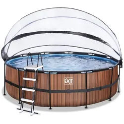 Exit runder Rahmenpool mit Sandfilteranlage, Wärmepumpe und Sonnendach (Höhe 122 cm) Ø 450 cm (Höhe 122cm) Größe 2 braun