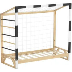 Ml-Design Kinderbett Fußballtor 80x160 cm Schwarz-Weiß , Hellbraun , Holz , Kiefer , Sport , Rechteckig , 80x170 cm , Kinder- & Jugendzimmer, Kindermöbel, Kinderbetten, Kindereinzelbetten