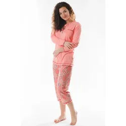 Consult-Tex Capri-Pyjama Damen Capri Pyjama Schlafanzug DF043 (Spar-Set, 1 Set) Oberteil mit V-Auschnitt und Brusttasche rot 46/48