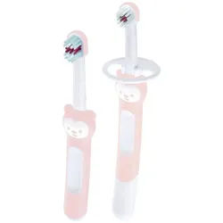 MAM Lernzahnbürste Baby Learn to Brush Set, mit Sicherheitsschild, ab 5 Monaten rosa