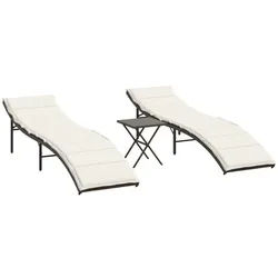 vidaXL Gartenliege, Sonnenliegen 2 Stk. mit Tisch Braun Poly Rattan