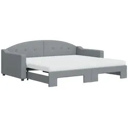 vidaXL Bett, Tagesbett Ausziehbar mit Matratze Hellgrau 90x190 cm Stoff