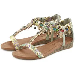 LASCANA Sommerschuh, Sandalette, offener Schuh, Sandale mit Schmuckkettchen und Schmucksteinen im Festival-Look VEGAN grün 36