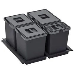 SO-TECH® Mülleimer Abfallsammler Metropolis 15+10+10+6L mit Deckel, Abfallsystem für Korpusbreite 60 cm grau