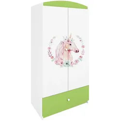 Raumhirsch Furniture Kinderkleiderschrank mit liebevollen Motiven - Kleiderschrank für Kinder (Kinderzimmerschrank für Mädchen, Mit Ablagefächern & Kleiderstange) hochwertige Verarbeitung, sanfte Farben, verschiedene Designs grün