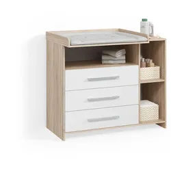 Livinity® Wickelkommode Torino Weiß/Sonoma mit Schubladen , Weiß, Sonoma Eiche , Holzwerkstoff , 7 Fächer , 3 Schubladen , Rechteckig , 113x100x53 cm , Babymöbel & Kindermöbel, Babyzimmer, Wickelkommoden & Zubehör, Wickelkommoden