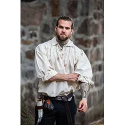 Leonardo Carbone Wikinger-Kostüm Piraten-Schnürhemd "Artur" mit Kragen Natur beige M | M