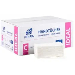 Fripa Papierhandtücher Ideal, C-Falz, 25 x 33 cm, 1-lagiges Handtuchpapier aus einem Zellstoff-Mix, 1 Karton = 20 Packungen à 180 Blatt = 3600 Blatt