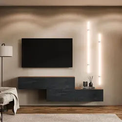 TV Lowboard 2x 140 cm Gold Eiche / Schwarz Charcoal