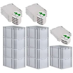 PROREGAL 10x Eurobox NextGen Grip mit Scharnierdeckel & grünen Verschlüssen | HxBxT 32x40x60cm | 65 Liter | Griffe geschlossen | Verstärkter Boden
