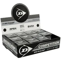 Dunlop Squashball Competition (1 gelber Punkt, Speed langsam) schwarz - 12 Bälle im Karton