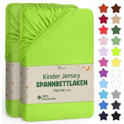 NatureMark Spannbettlaken Jersey Spannbetttuch, 100% Baumwolle, Gummizug: rundum, (2 Stück), Kinder Spannbetttuch, für Baby-/Kinderbett, 70x140 cm, Apel grün grün