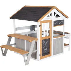 Roba Spielhaus mit Tischset und BBQ Küche , Multicolor , Holz , massiv , 146x133.5x105.5 cm , Freizeit & Co, Gartenspielzeug, Spielhäuser