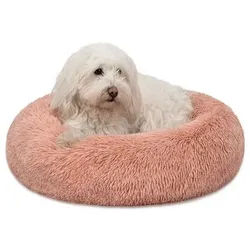 lionto Tierkissen Donut rund mit Rand, Plüschbezug, weiches & gemütliches Hundebett mit Anti-Rutsch-Noppen rosa 50 cm x 50 cm