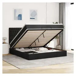 vidaXL Bett, Ottoman-Bett mit Matratze Schwarz 160x200 cm Stoff