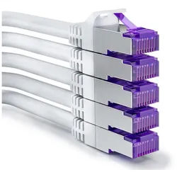 deleyCON deleyCON 5x 0,5m RJ45 Patchkabel SFTP Netzwerkkabel mit CAT7 Rohkabel LAN-Kabel