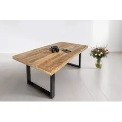 SAM® Esstisch Brasilia, Mangoholz, gerade Kante, Metallgestell U-Form, bis 3 Meter beige 220 cm x 77 cm x 100 cm