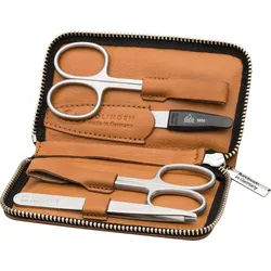 ERBE Maniküre-Etui Lederetui mit Zippverschluss, 4 tlg., Hochwertiges Maniküre-Etui aus Rindleder mit Solinger Instrumenten. braun