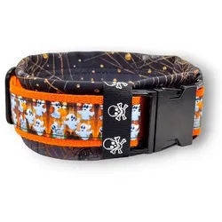 D by E Couture Hunde-Halsband "Happy Halloween III", gepolstert, verstellbar, 40mm breit, Handmade orange M (ca. 36-42cm)