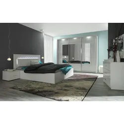 Raumhirsch Furniture Bettgestell Funktionsbett, Doppelbett 160x200, Bett mit Stauraum (Maße: 166,6 x 100 x 206,4 cm (modernes Design, Weiß Hochglanz, ohne Matratze), gepolstertes Kopfteil mit Steppnähten, LED Beleuchtung 167 cm x 100 cm