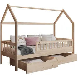 Mirjan24 Hausbett Gaja 80 , Naturfarben , Holz , 2 Schubladen , Rechteckig , 80x180 cm , Babymöbel & Kindermöbel, Kinderzimmer & Jugendzimmer, Kinderbetten, Spielbetten