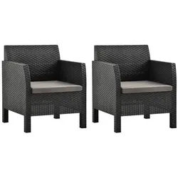 vidaXL Gartenstuhl Gartenstühle mit Kissen 2 Stk. PP Rattan Anthrazit (2 St)