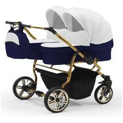BabyMerc Zwillingswagen Duet Lux Gold 2 in 1 inkl. Sportsitze in 20 Farben blau