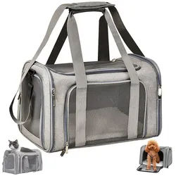 Happy Home Tiertransporttasche Transporttasche für Katze Hund, Faltbare Katzentransportbox, tragbar grau