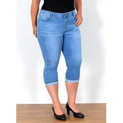 ESRA Caprijeans Capri Jeans Damen High Waist 3/4 Hose Stretch kurze Jeans Damen Sommer Damen Capri Jeans Stretch Jeans High Waist Damen 3/4 Jeans Kurz Damen blau 44