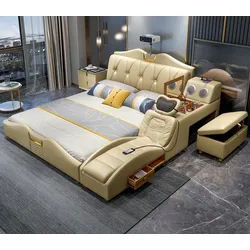 Xlmoebel Multimediabett Multifunktionales Polsterbett in Beige mit integriertem Regal (Multifunktions Bett), Hergestellt in Europa beige 240 cm