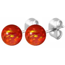 FILANGO Paar Ohrstecker Chirurgenstahl Ohrstecker SYNTHETISCHER OPAL (Ohrstecker, 1-tlg) rot Opalgröße: 6 mm