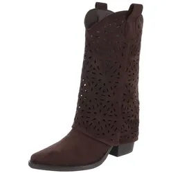 Ital-Design Moderne Damen-Stiefel mit Ausstanzungen für Alltag und Freizeit Westernstiefel (91117027) Blockabsatz Stiefel in Dunkelbraun braun 41 EU