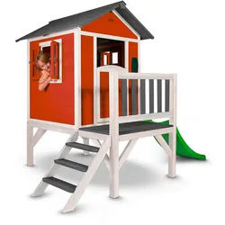 Ambia Garden Spielhaus , Grau, Rot, Weiß , Holz , Zeder , 261x189x168 cm , Fsc , Freizeit & Co, Gartenspielzeug, Spielhäuser