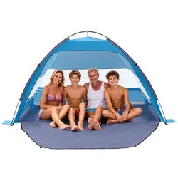 VEVOR Strandmuschel Sonnenschutz für 4 Personen, UPF 50+ Schutz, Tragbares Strandzelt mit Tragetasche & Bodenverankerungen, Leichter Strandsonnenschirm für Camping Angeln Picknick, Sonnenzelt