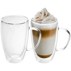 Intirilife Thermoglas, 2-tlg., Glas, Gläser Set Thermoglas Teeglas Kaffeeglas 400ml Doppelwandig (2-tlg) weiß 400 ml | Ø 7.8 cm x 15 cm x 15 cm