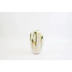 Ambia Home Vase , Weiß, Beige, Smaragdgrün , Keramik , rund , 28 cm , Made in Europe , handgemacht, zum Stellen, auch für frische Blumen geeignet , Dekoration, Vasen, Keramikvasen