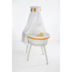 Mionido Stubenwagen-Komplettset , Weiß, Buchefarben, Currygelb , Holz, Textil , 5-teilig , Buche , Höhe ca. 5 cm , Füllung: Hohlfaser , 60x167x100 cm , Bezug abnehmbar/waschbar, atmungsaktiv , Babymöbel & Kindermöbel, Babyzimmer, Babybetten, Stubenwagen & Babywiegen