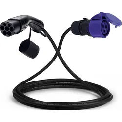 Voldt® Adapterkabel Typ 2 (Ladestationsseite) auf 16A 3-polige blaue CEE-Buchse | 20 Meter